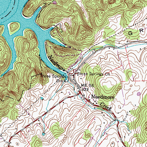 Topographic Map of Three Springs Church, TN