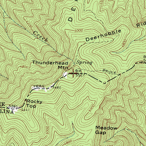 Topographic Map of Thunderhead Mountain, TN