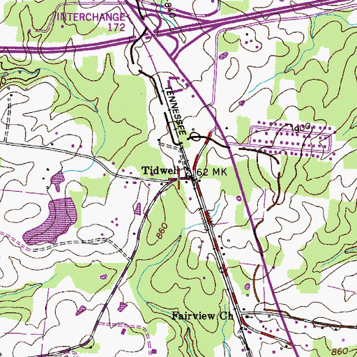 Topographic Map of Tidwell, TN