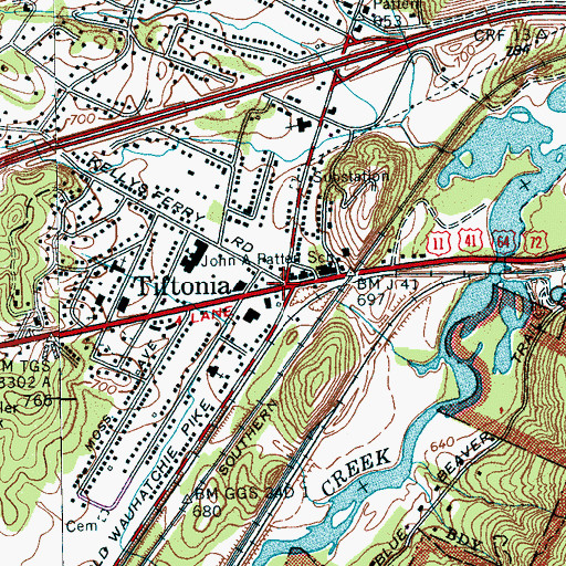 Topographic Map of Tiftonia, TN