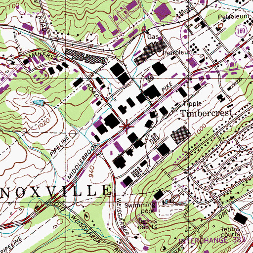 Topographic Map of Timbercrest, TN