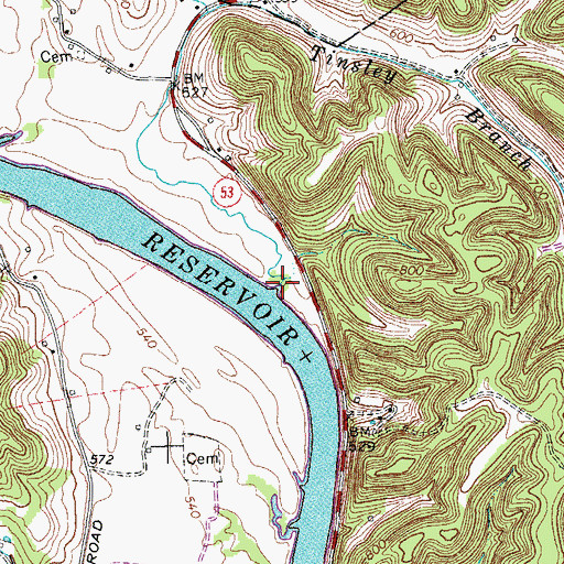 Topographic Map of Tinsley Branch, TN