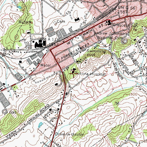 Topographic Map of Takoma Regional Hospital, TN