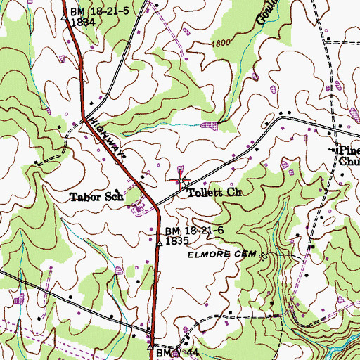 Topographic Map of Tollett Church, TN