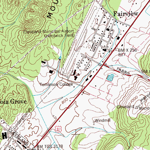 Topographic Map of Tomlinson College, TN