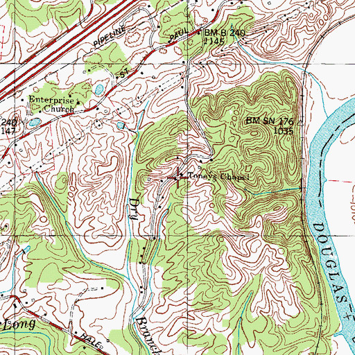 Topographic Map of Toneys Chapel, TN