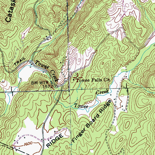 Topographic Map of Towee Falls Church, TN