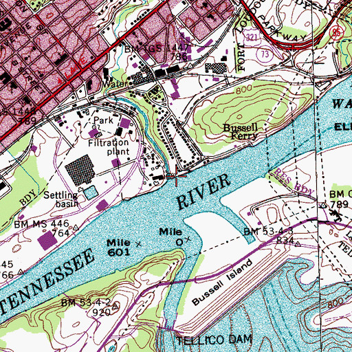 Topographic Map of Town Creek, TN