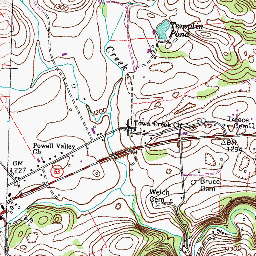 Topographic Map of Town Creek Church, TN