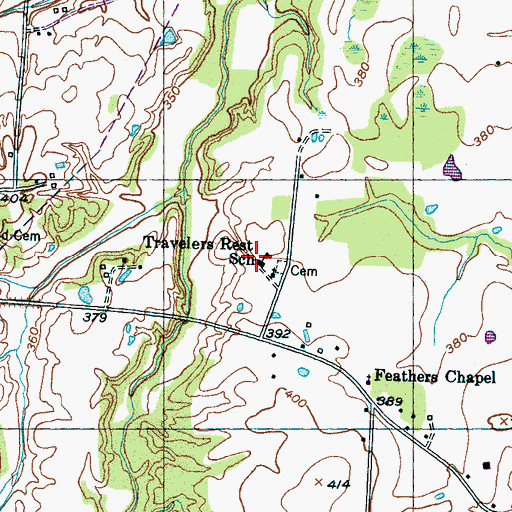 Topographic Map of Travelers Rest School, TN