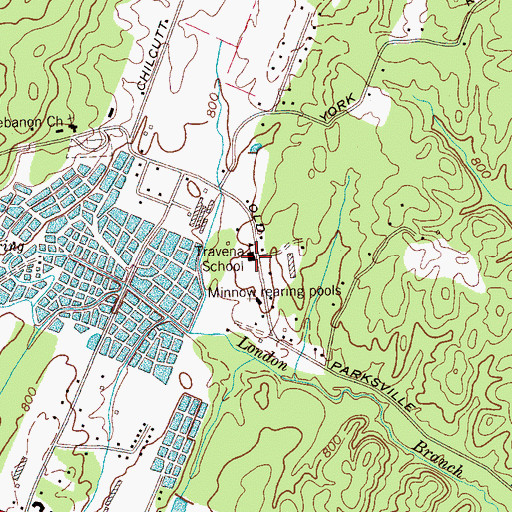 Topographic Map of Travena School, TN