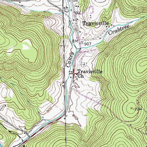 Topographic Map of Travisville Church, TN