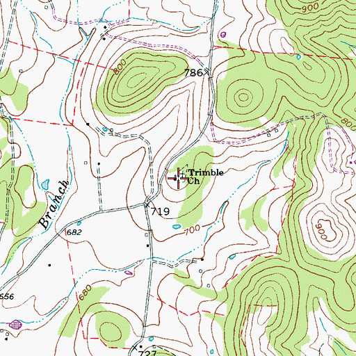 Topographic Map of Trimble Church, TN