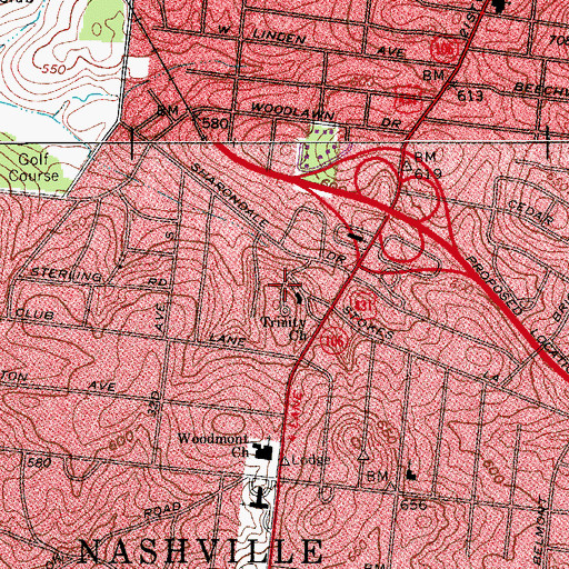 Topographic Map of Trinity Church, TN