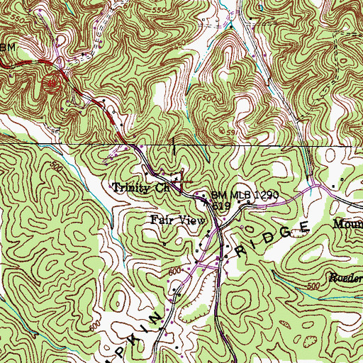 Topographic Map of Trinity United Methodist Church, TN
