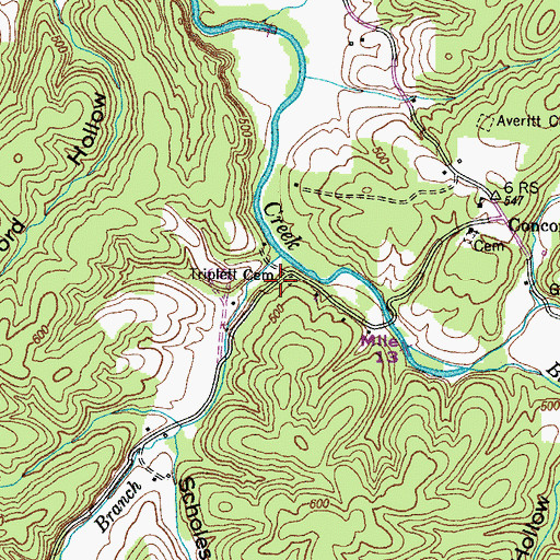 Topographic Map of Triplett Cemetery, TN