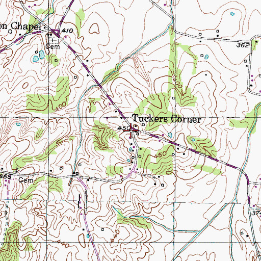 Topographic Map of Tuckers Corner, TN