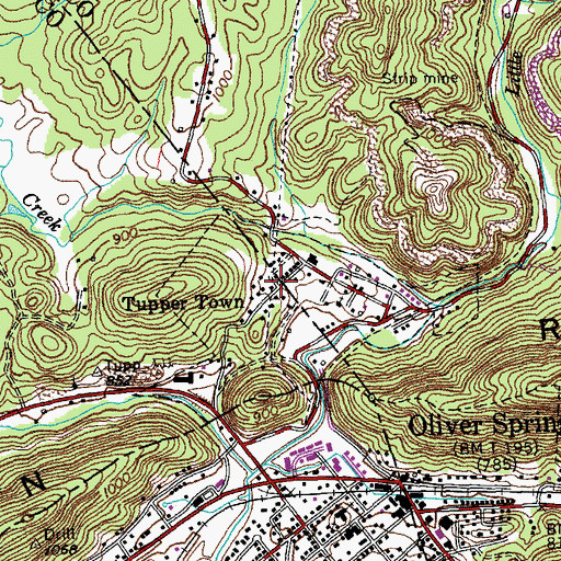 Topographic Map of Tupper Town, TN