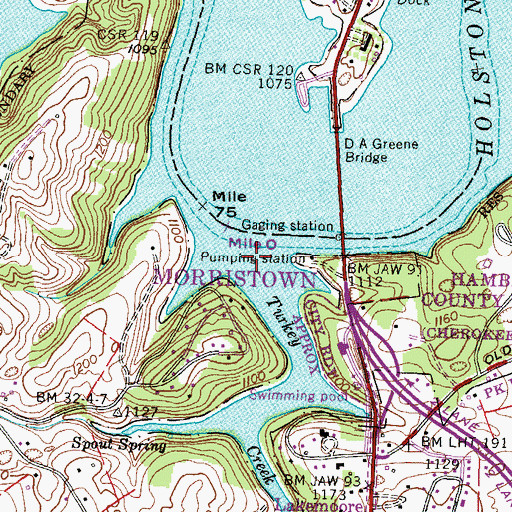 Topographic Map of Turkey Creek, TN