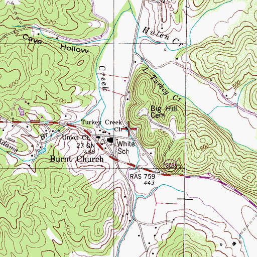 Topographic Map of Turkey Creek Church, TN