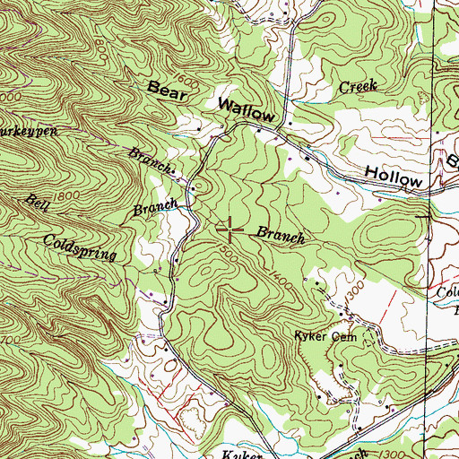 Topographic Map of Turkeypen Branch, TN