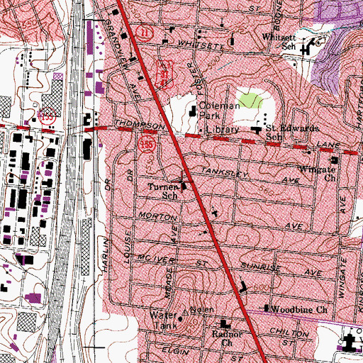 Topographic Map of Turner School, TN