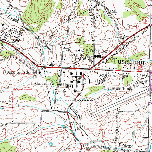 Topographic Map of Tusculum College, TN