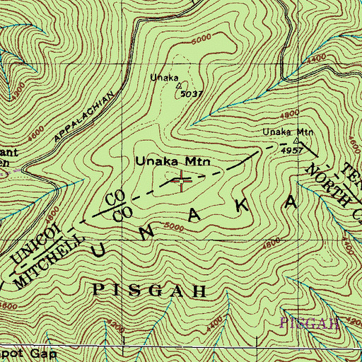 Topographic Map of Unaka Mountain, TN