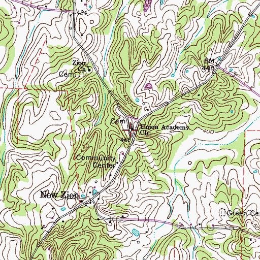 Topographic Map of Union Academy Baptist Church, TN