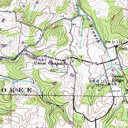 Topographic Map of Union Chapel, TN