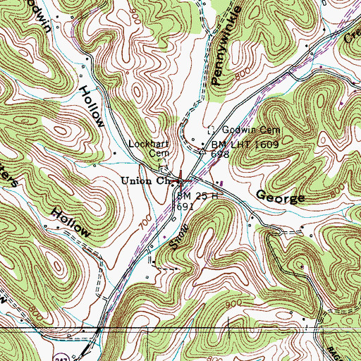 Topographic Map of Union Church, TN