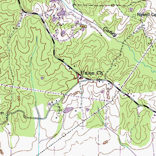 Topographic Map of Union Baptist Church, TN