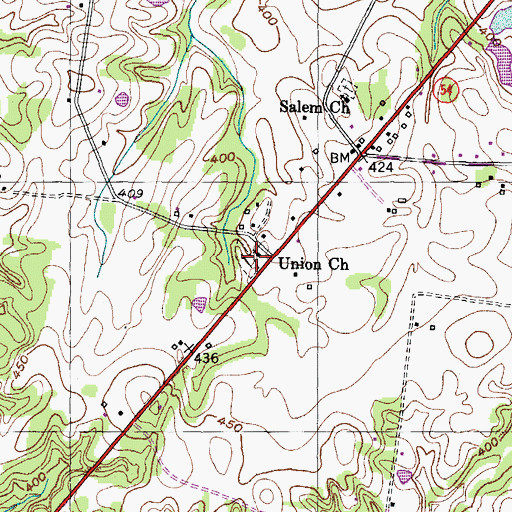 Topographic Map of Union Church, TN
