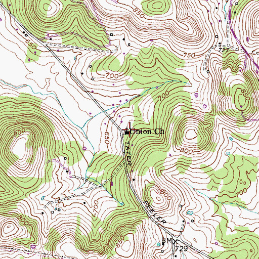 Topographic Map of Union Church, TN