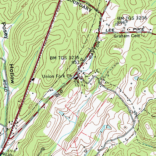 Topographic Map of Union Fork Church, TN