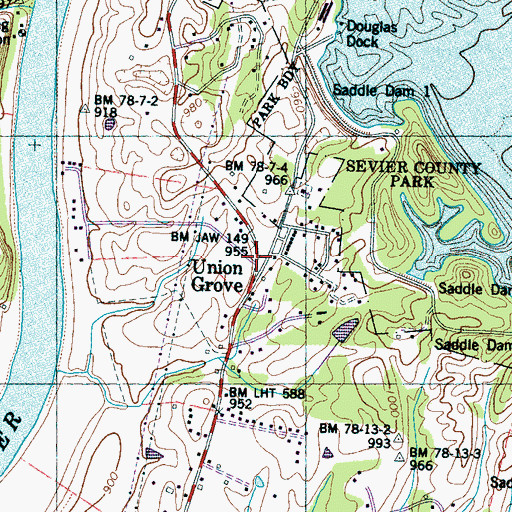 Topographic Map of Union Grove, TN
