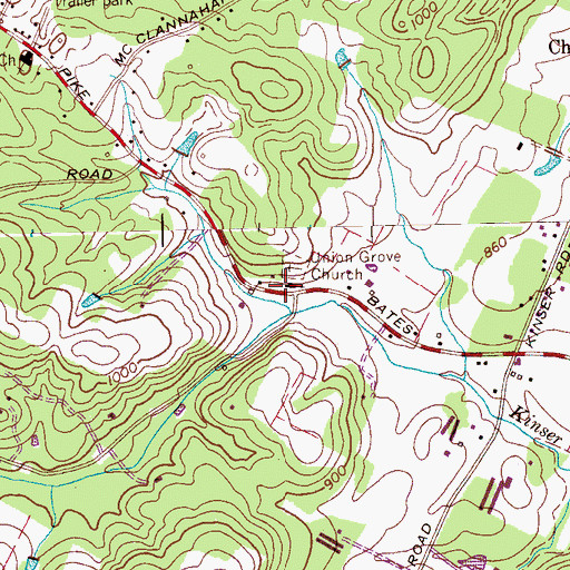 Topographic Map of Union Grove Church, TN