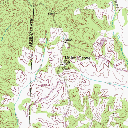 Topographic Map of Union Grove Church, TN