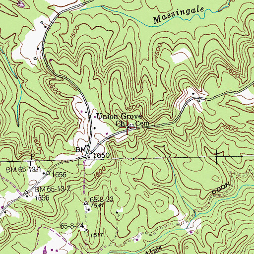 Topographic Map of Union Grove Church, TN