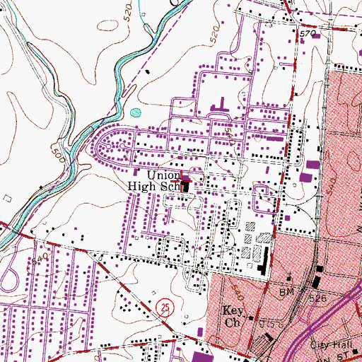 Topographic Map of Union High School, TN