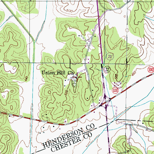 Topographic Map of Union Hill Church, TN