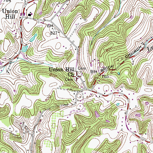 Topographic Map of Union Hill Church, TN