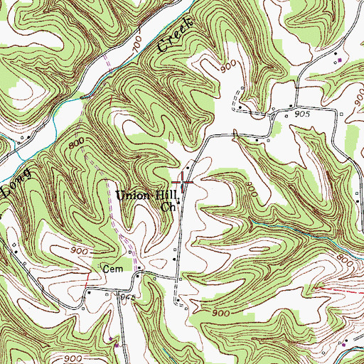Topographic Map of Union Hill Church, TN