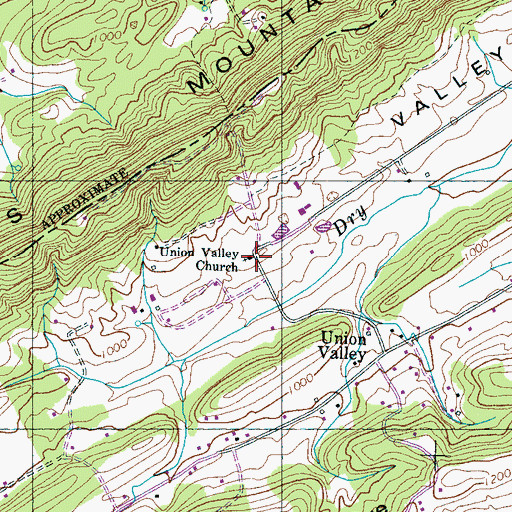 Topographic Map of Union Valley Church, TN