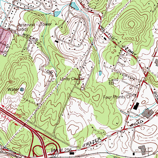 Topographic Map of Unity Church, TN