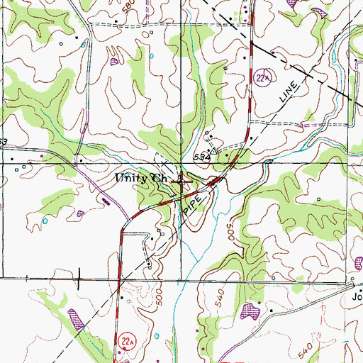 Topographic Map of Unity Church, TN