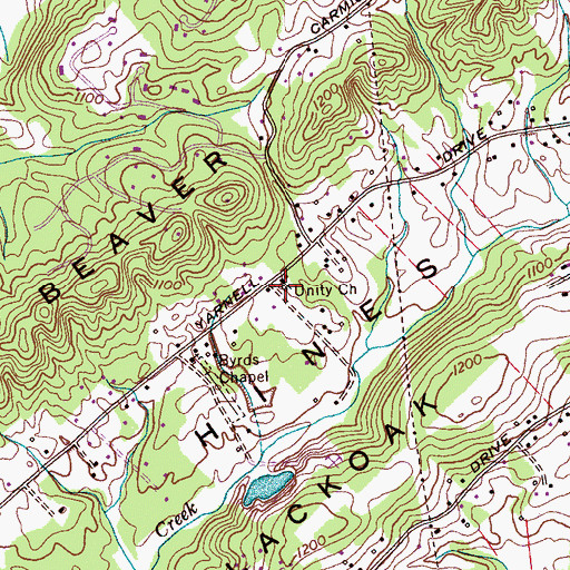 Topographic Map of Unity Church, TN