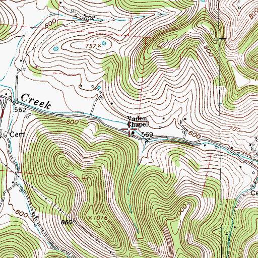 Topographic Map of Vaden Chapel, TN