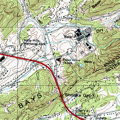 Topographic Map of Valley Grove Church, TN