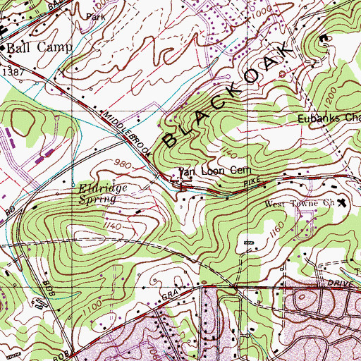 Topographic Map of Van Loon Cemetery, TN